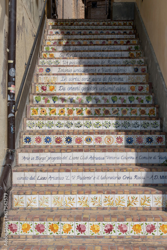 Vasto, Italy, 09-10-2023. Rossetti Staircase, Around 60 students painted five hundred tiles which were used to cover and adorn the staircase in question
