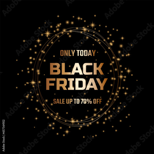 Black Friday sale banner design. Background for sale advertising posters and flyers.  Background with glowing lights, golden text Sale and Black Friday.