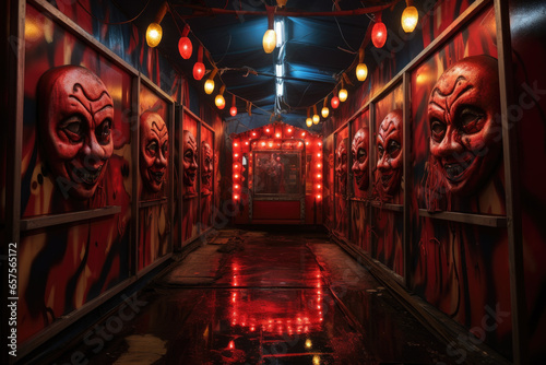 Creepy Carnival Funhouse Background Created with Generative AI