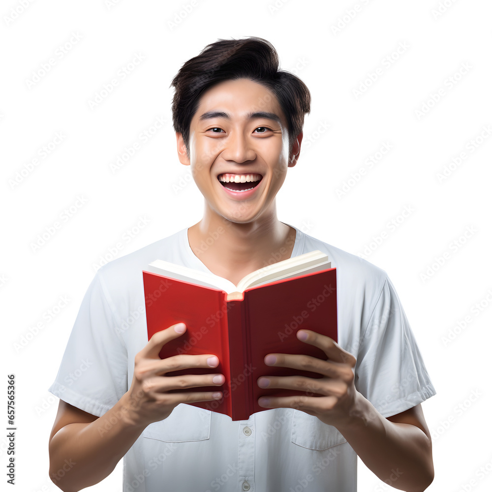 Asian man reading or holding a book. Isolated Asian man reading or holding a book. Isolated