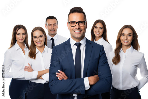Happy Accountant Team Stands with Arms Crossed Isolated on Transparent Background.