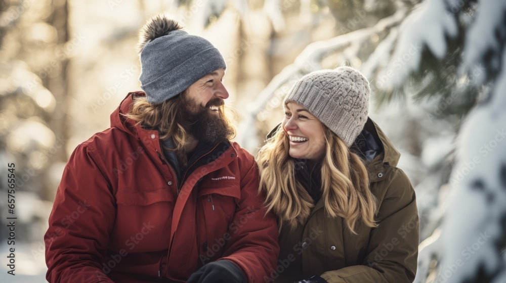 Friends sharing a moment of laughter in a winter land Friends sharing a moment of laughter in a winter land