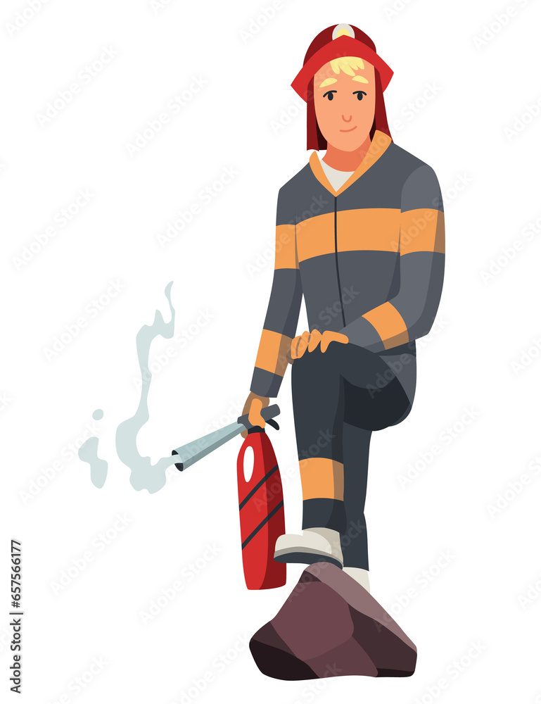 Brave firefighter in action. Man from fire brigade, standing full face in form of fireman, with personal protective equipment. Safety, rescue and emergency service concept Brave firefighter in action. Man from fire brigade, standing full face in form of fireman, with personal protective equipment. Safety, rescue and emergency service concept