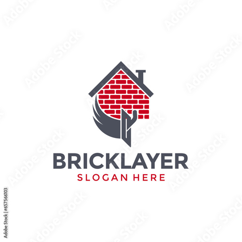 Home plastering logo design vector. Exterior and interior house work logo construction with Brick and trowel icon vector template	
