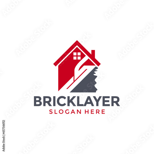 Home plastering logo design vector. Exterior and interior house work logo construction with Brick and trowel icon vector template	
