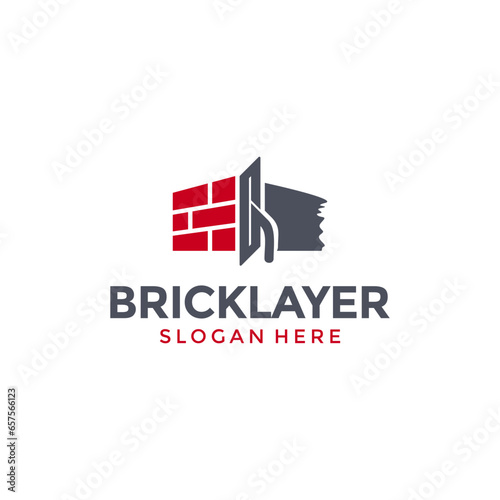 Home plastering logo design vector. Exterior and interior house work logo construction with Brick and trowel icon vector template	
