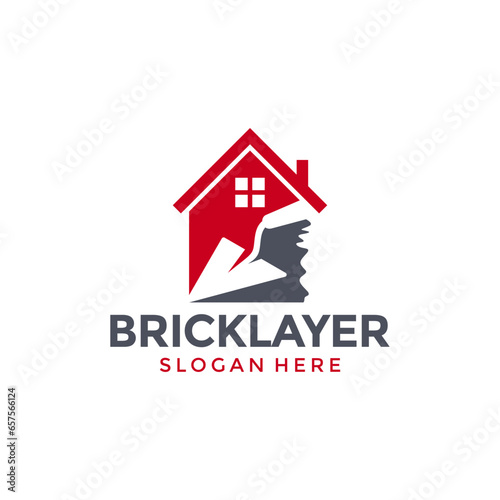 Home plastering logo design vector. Exterior and interior house work logo construction with Brick and trowel icon vector template	
