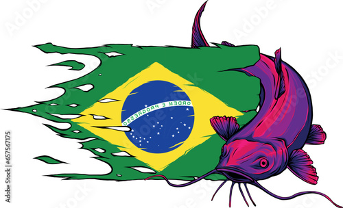 vector illustration of Catfish with brazil flag photo