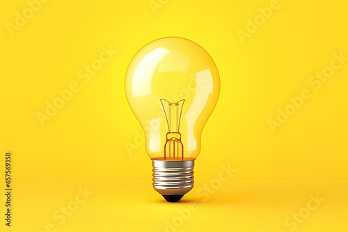 Bright yellow light bulb on a solid yellow background