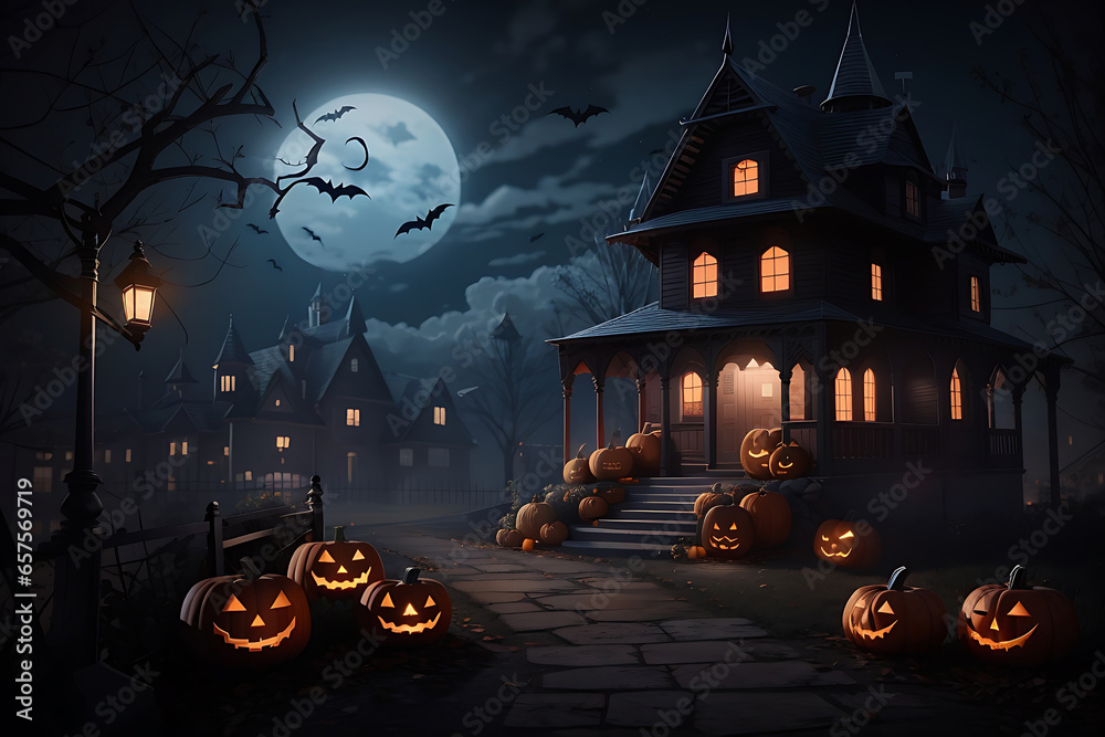 halloween background with pumpkin and bats