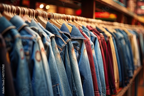 Closeup Of Vintage Denim Jackets On Store Rack