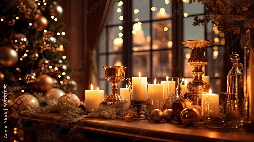 the New Year's Eve table is decorated with candles 