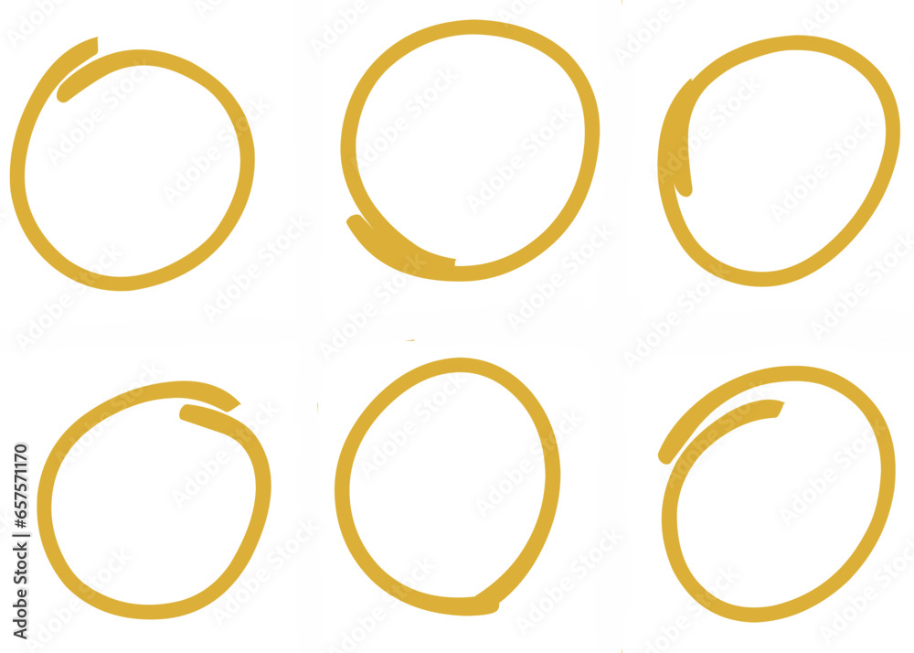 Super set hand drawn highlight circle isolated on white background. Collection of different yellow circles. Vector illustration. Super set hand drawn highlight circle isolated on white background. Collection of different yellow circles. Vector illustration.