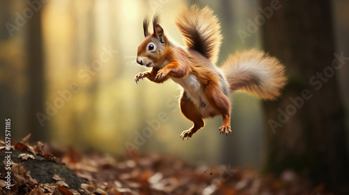 Squirrel Jumping with Delight on the Ground, a Heartwarming Display of Wildlife Exuberance © Linus
