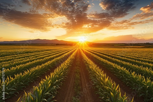 Corn field during sunset