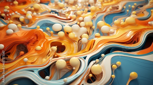 A vivid  mesmerizing painting captures the beauty and wildness of colorful liquid in all its flowing glory