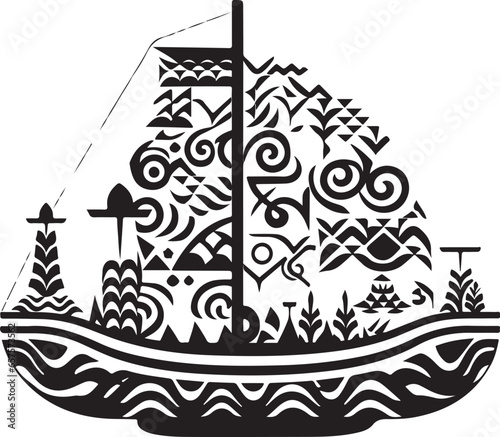 Vector ornamental ancient sailboat illustration. Abstract historical mythology ship logo. Good for print or tattoo.