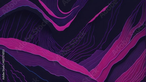 "A mesmerizing abstract landscape of deep, dark hues with vibrant pink lines weaving through the canvas."