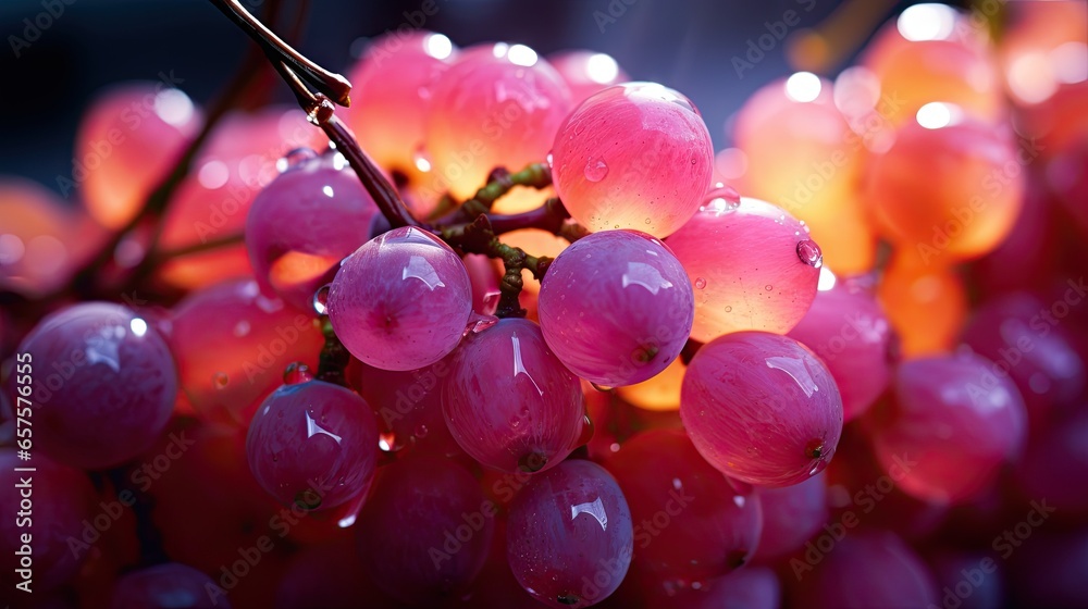  a close up of a bunch of grapes with drops of water on them.  generative ai - obrazy, fototapety, plakaty 