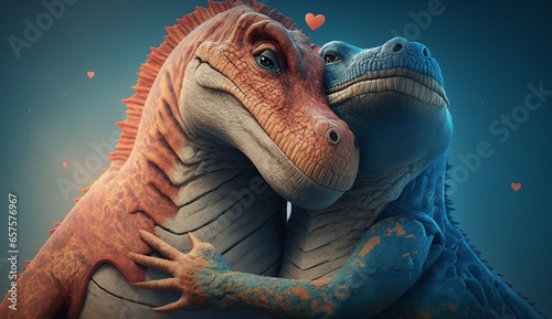 Dinosaur lovers hug together animal stegosaurus illustration picture Ai generated art