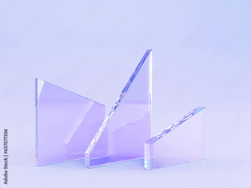 Fotografie 3d render abstract geometric purple background with glass triangle plates