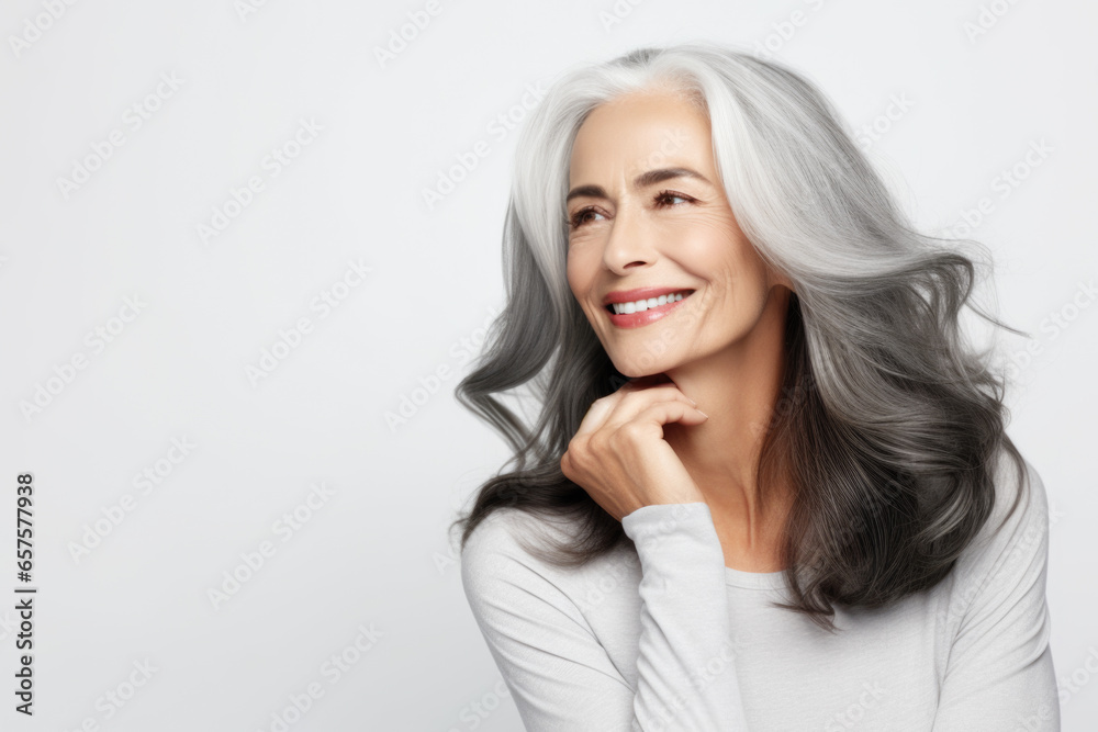 Portrait of a beautiful ageing mature black woman with long grey hair. Healthy face and skin care beauty, cosmetics, cosmetology concept. Portrait of a beautiful ageing mature black woman with long grey hair. Healthy face and skin care beauty, cosmetics, cosmetology concept.