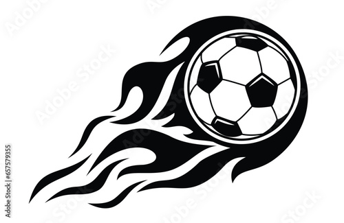 Flaming soccer football ball flies. Vector icon on transparent background