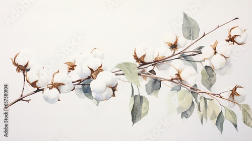 Foto a branch with cotton flowers and leaves on a white background