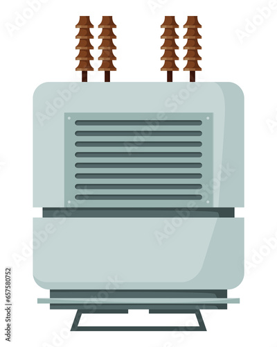 Fototapeta Naklejka Na Ścianę i Meble -  High voltage electrical transformer and isolator. Energy substation. Power supply icon isolated on white background for web design. Flat cartoon illustration