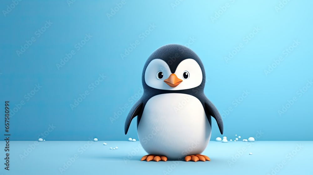 Obraz premium a penguin standing on a blue surface with bubbles around it. generative ai