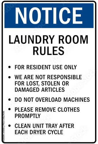 Laundry sign and labels laundry room rules