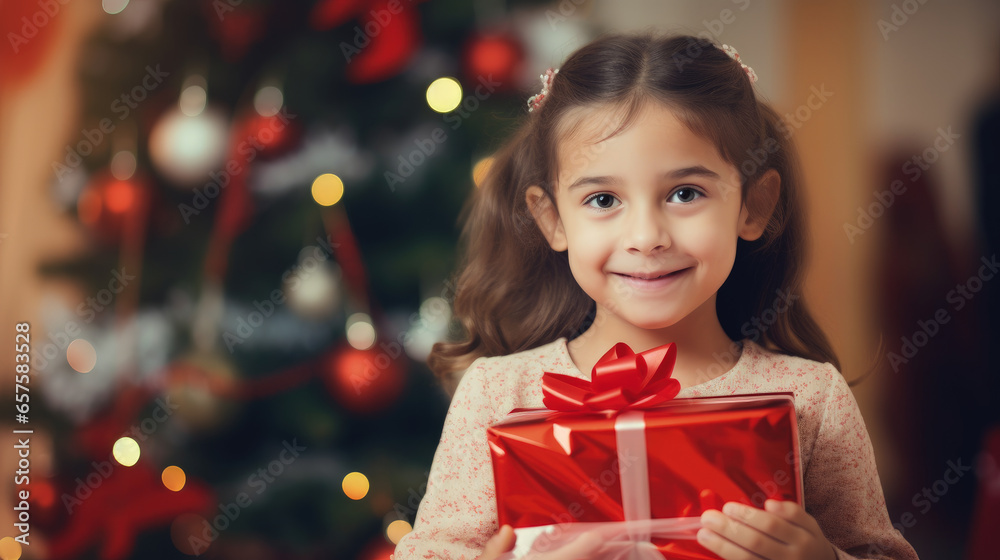 child with christmas presents