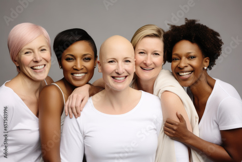 Portrait of a strong  beautiful and smiling women cancer survivor. Concept of supporting to all women suffering from cancer