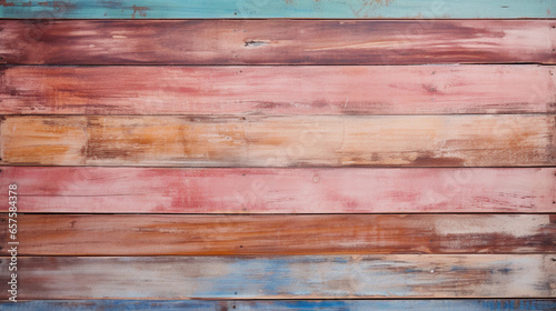 Painted Wooden Planks, Where Vibrant Hues Merge with Natural Grain, Creating a Visual Symphony of Colors on a Rustic Canvas