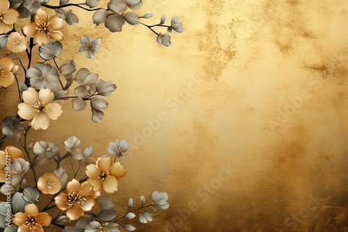 Golden texture background with flowers