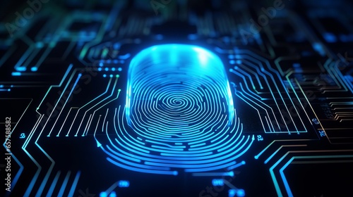 Future technology and cybernetics, fingerprint scanning biometric authentication, cybersecurity and fingerprint passwords.E-kyc (electronic know your customer), technology against digital cyber crime