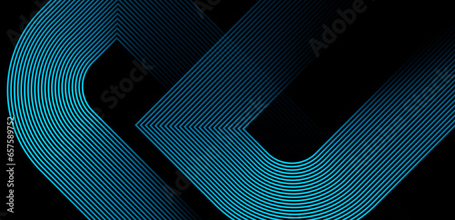 Black abstract background with glowing geometric lines. Modern shiny blue lines pattern. Elegant graphic design. Futuristic concept. Suit for poster, banner, cover, website, backdrop, flyer