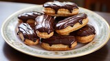 A Photo of a Plate of Miniature Chocolate Eclairs