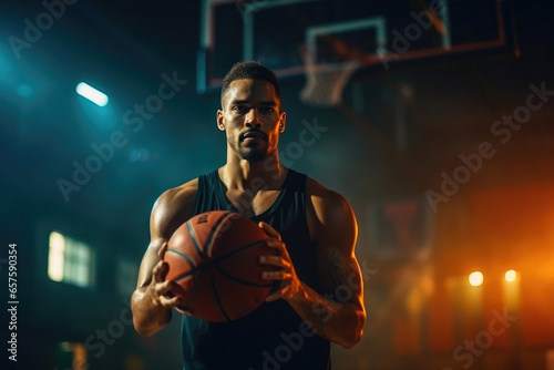 Focused Hoopster Grasping Basketball