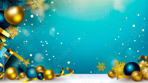 Blue and gold christmas background with snowflakes and baubles. © Констянтин Батыльчук