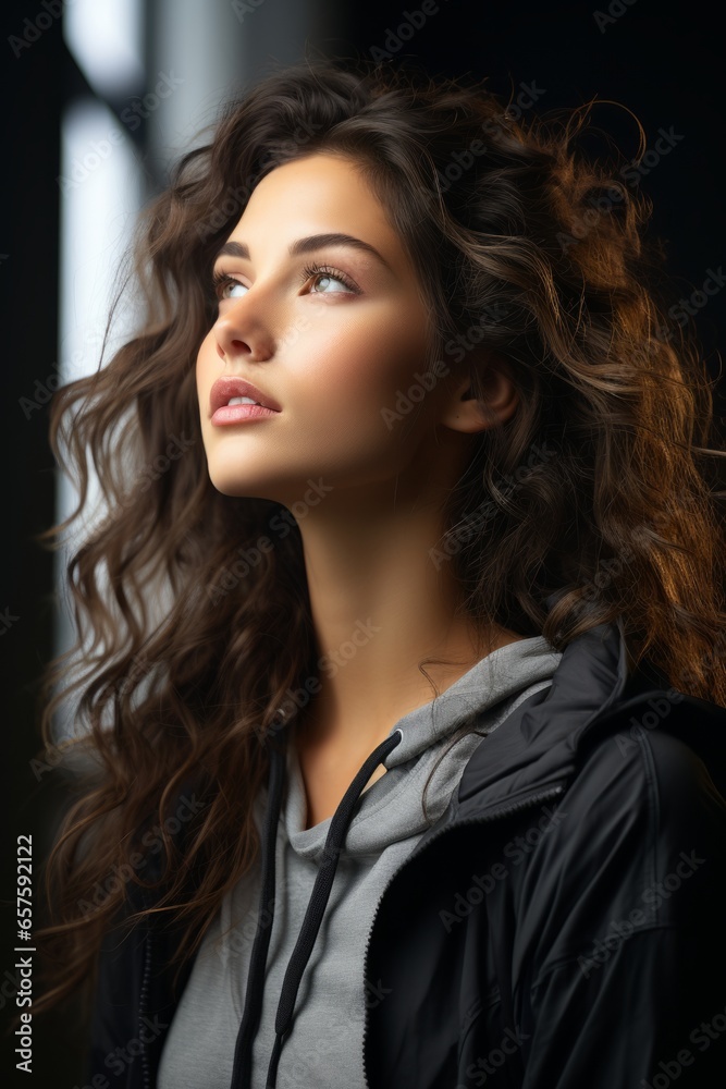 Beautiful young woman in a thoughtful pose, gazing into the distance, Generative AI Beautiful young woman in a thoughtful pose, gazing into the distance, Generative AI
