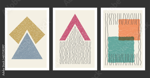 A set of hand-drawn paintings for interior design of premises. Minimalist geometry designs for prints, paintings, posters and creative ideas in an abstract style