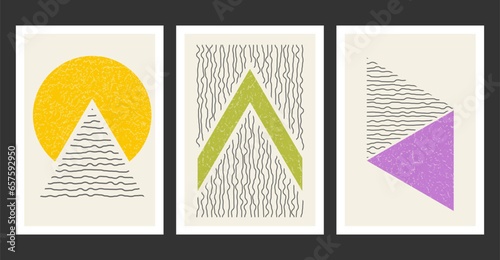 A set of hand-drawn paintings for interior design of premises. Minimalist geometry designs for prints, paintings, posters and creative ideas in an abstract style