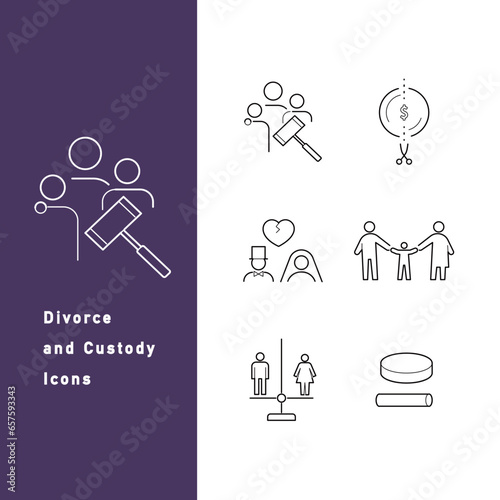 離婚・親権・財産分与に関するラインアイコンセット