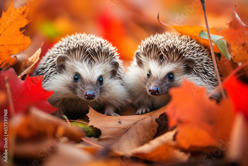 Autumn european wild wildlife hedgehog forest animal green nature couple family mammal prickly