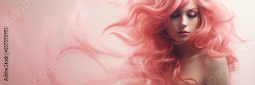 Wallpaper Mural Romantic woman portrait with pastel pink hair on white background, advertising banner Torontodigital.ca