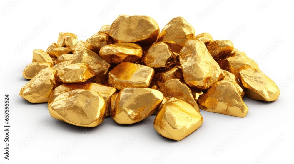 Background with pile of gold nuggets isolated on white background