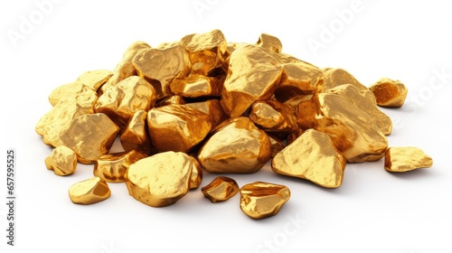 Background with pile of gold nuggets isolated on white background