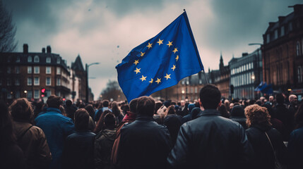 Protesters Advocate UK Rejoining the EU with Flags of Unity