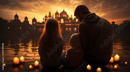 Muslim family silhouettes